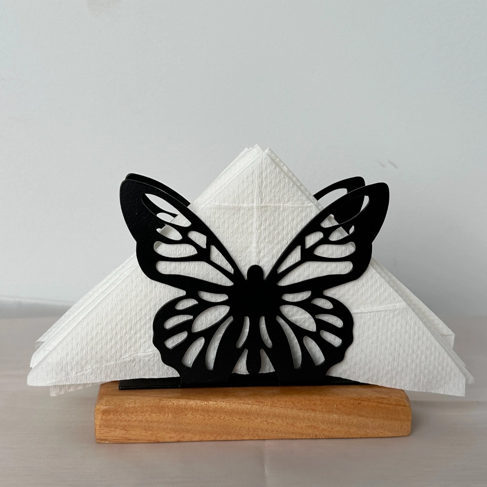 Butterfly Tissue Holder With Wooden Base TW01BH